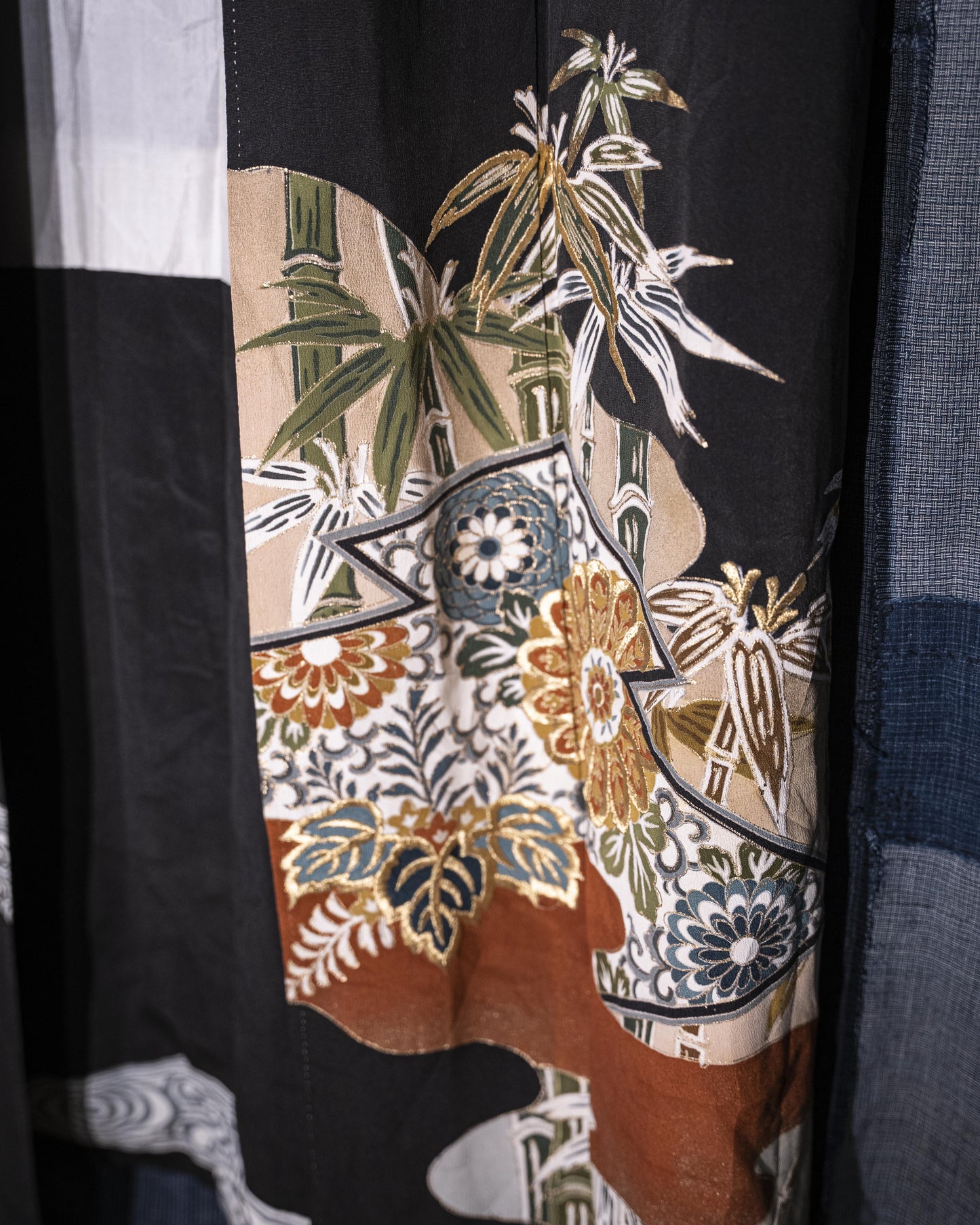 KUROTOMESODE Kimono - Bamboo and Chrysanthemum Motif