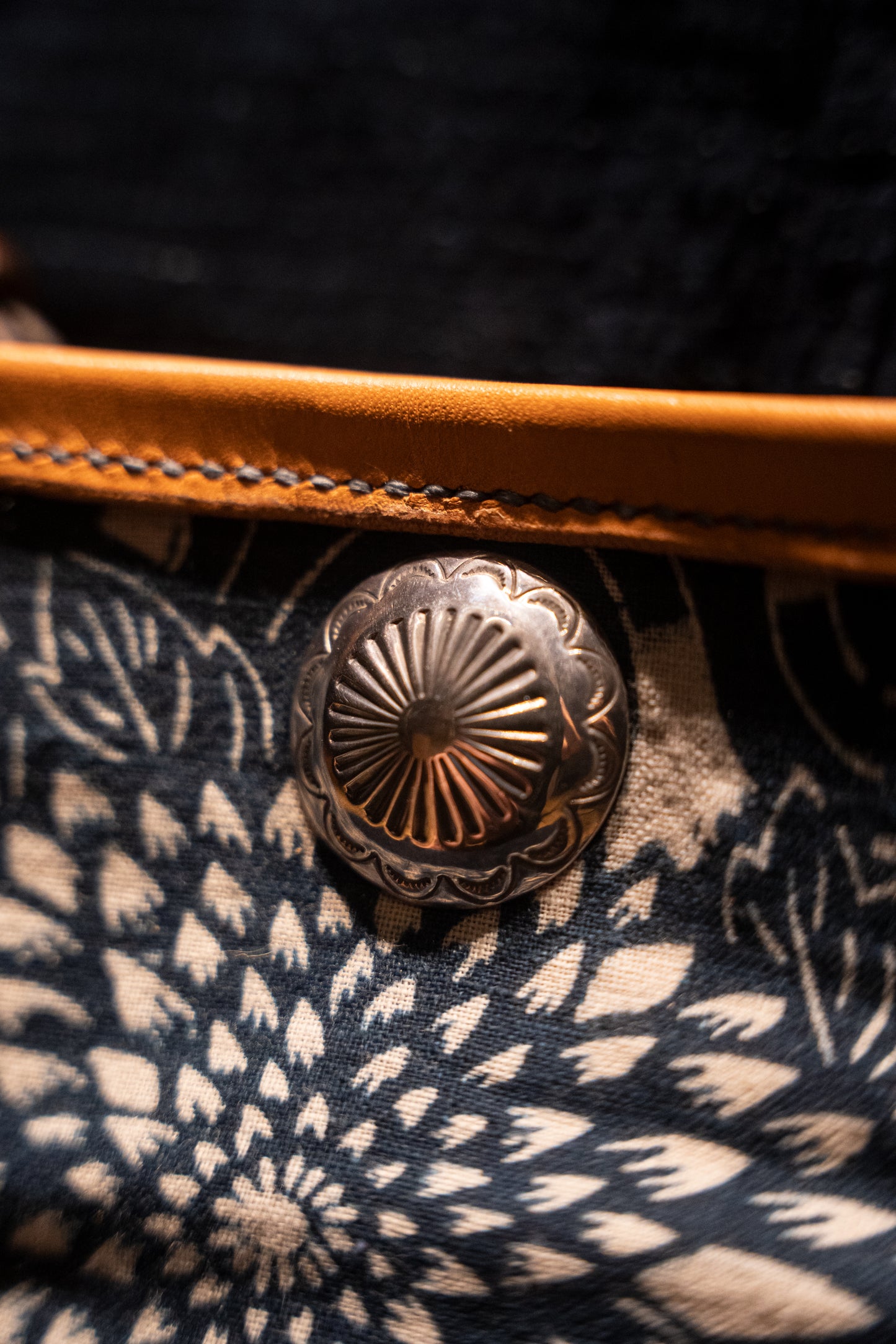 Katazome small tote bag with sliver botton