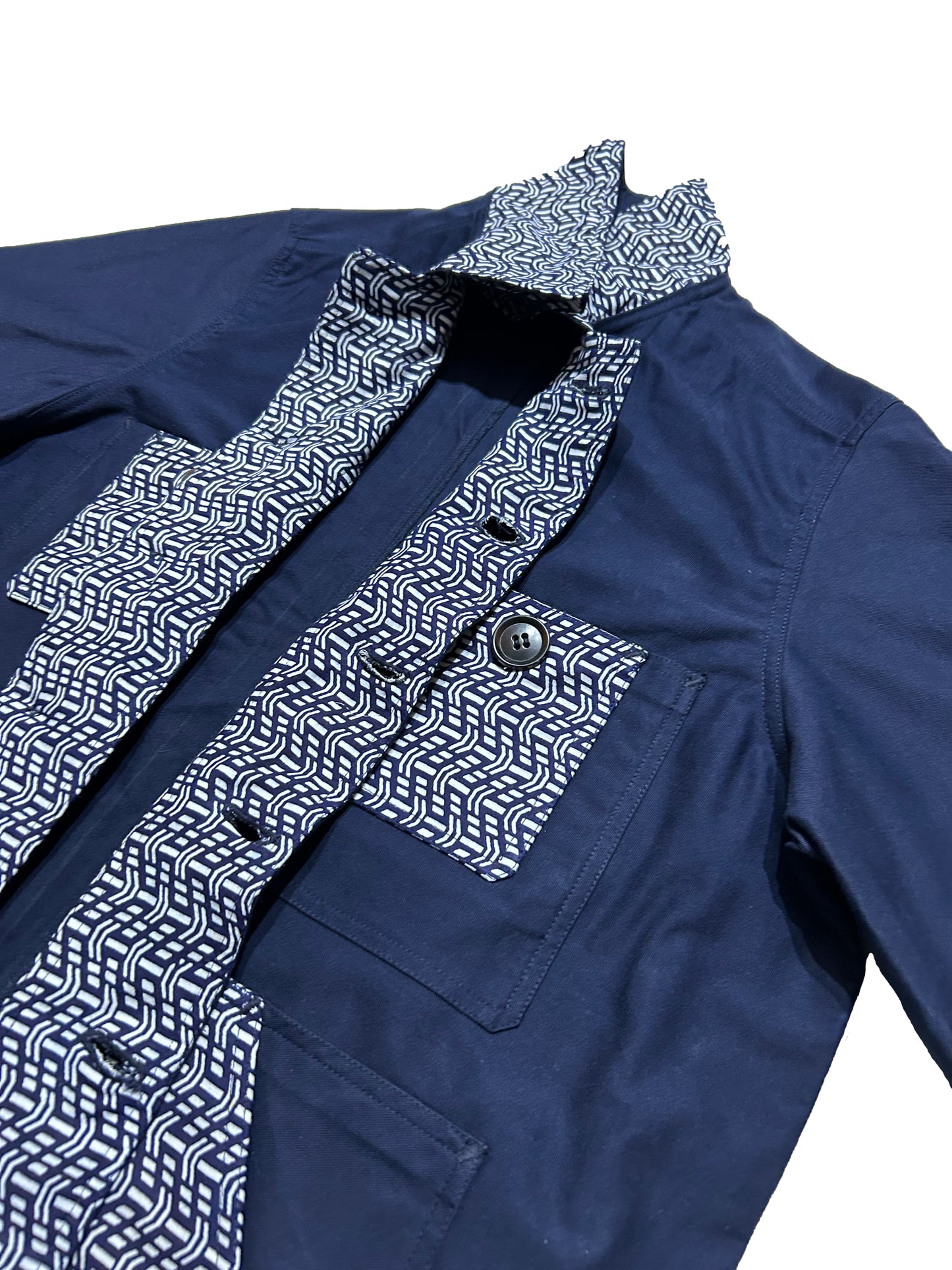 Uramasari Worker Jacket - EURO BLUE Twill Wave Yukata Kimono Lining