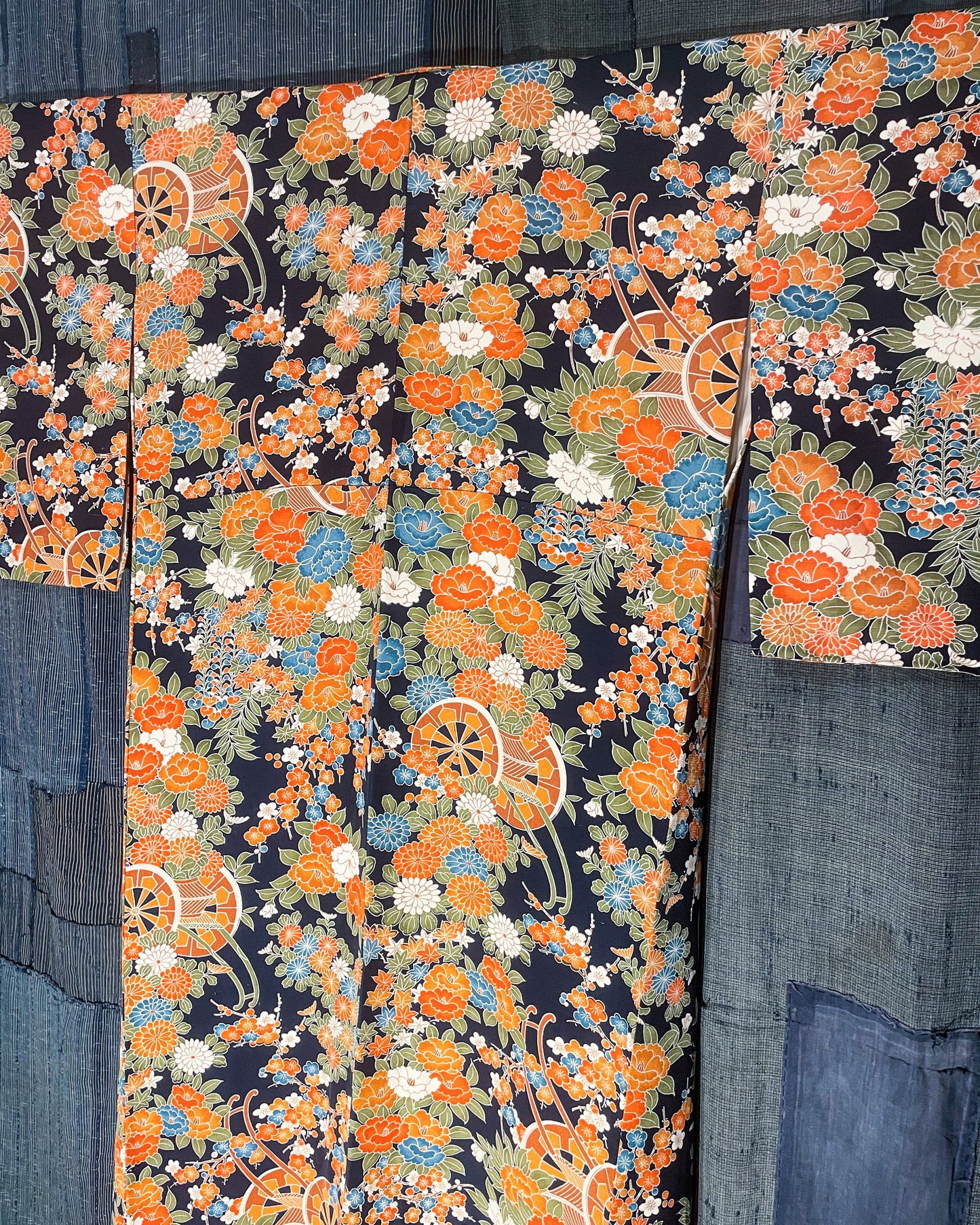 KOMON Kimono - Midnight Floral & Heian Cart Motif