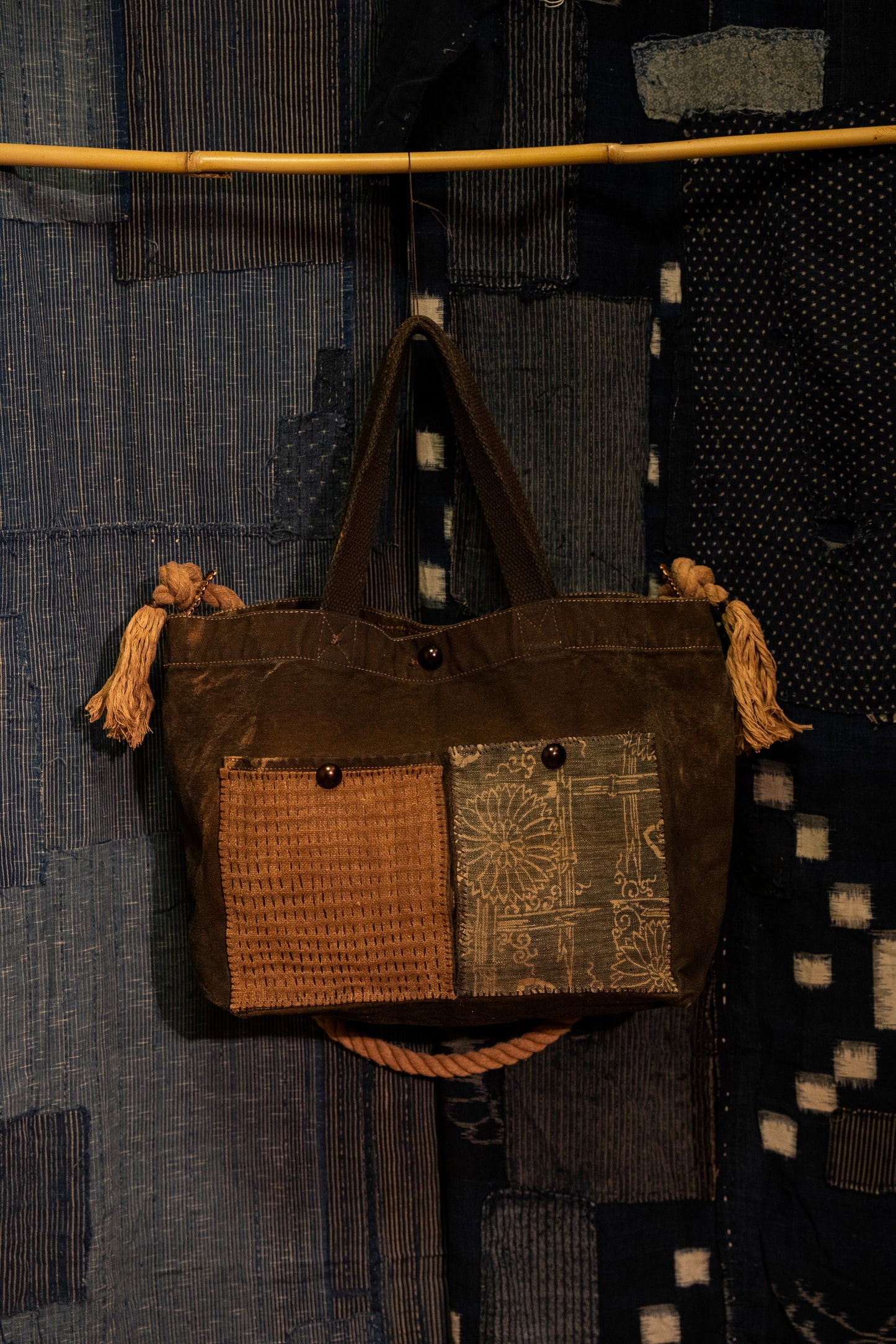 Shoulang Yam Dyed Japanese Antique Fabric Tote Bag (Redesigned by Muji wide tote bag)