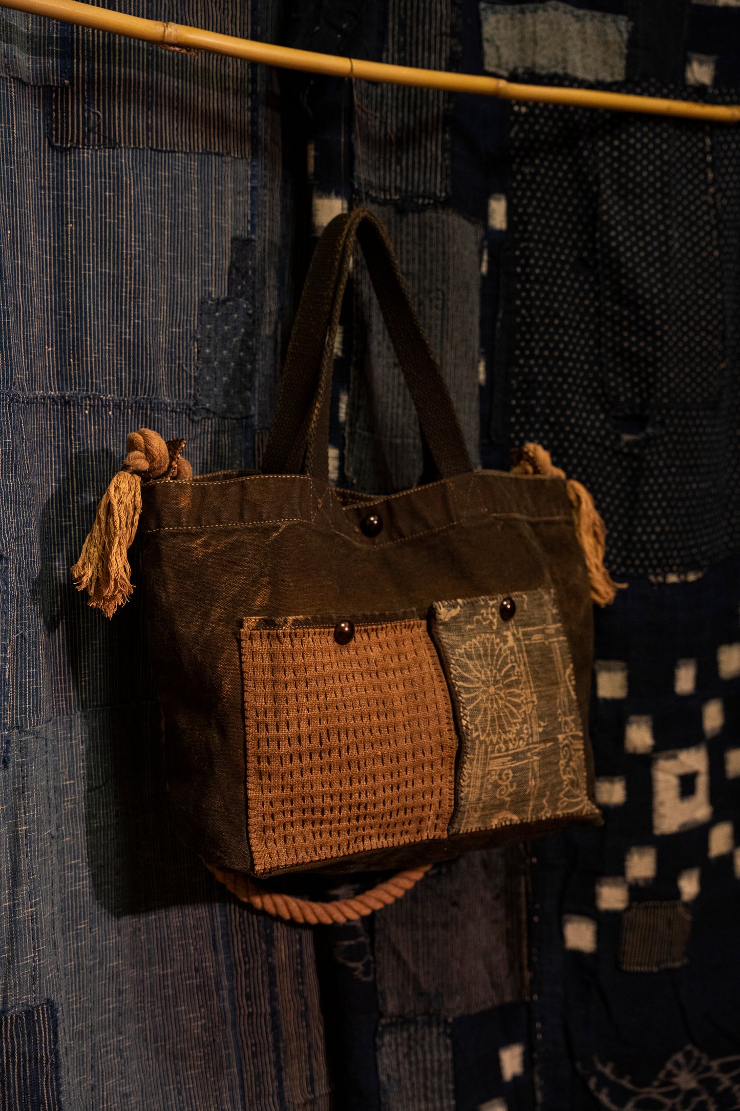 Shoulang Yam Dyed Japanese Antique Fabric Tote Bag (Redesigned by Muji wide tote bag)