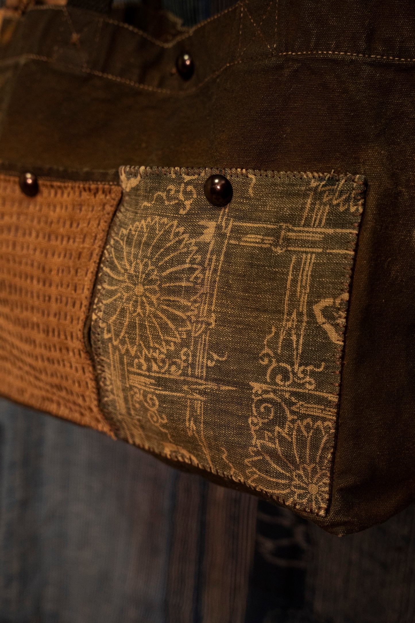 Shoulang Yam Dyed Japanese Antique Fabric Tote Bag (Redesigned by Muji wide tote bag)