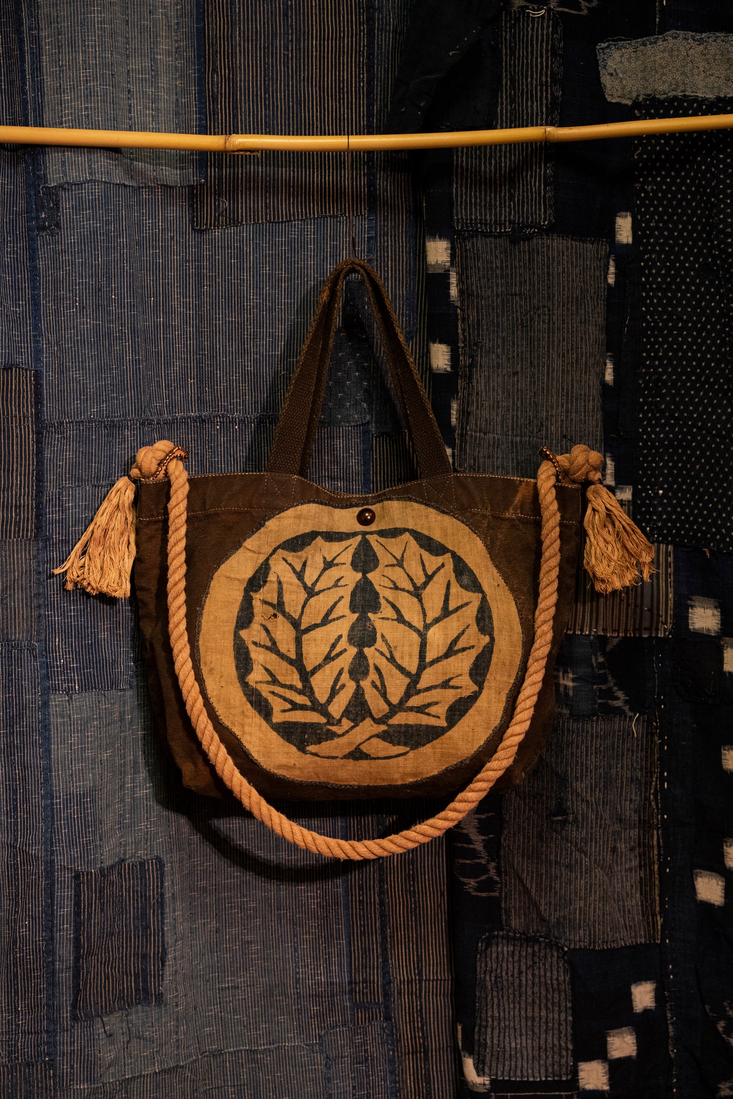 Shoulang Yam Dyed Japanese Antique Fabric Tote Bag (Redesigned by Muji wide tote bag)