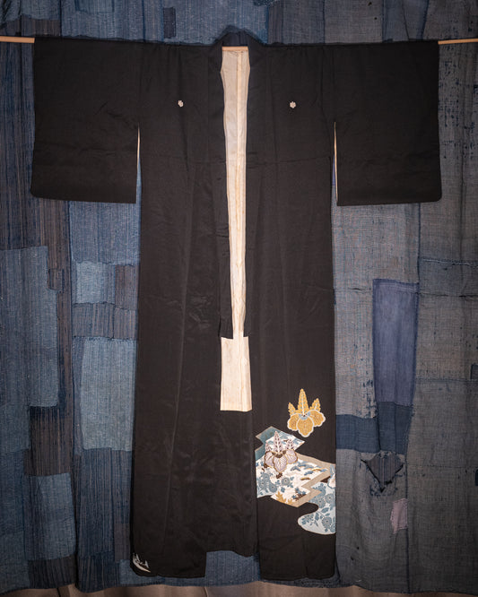 KUROTOMESOD Kimono - Gold & Blue Embroidery