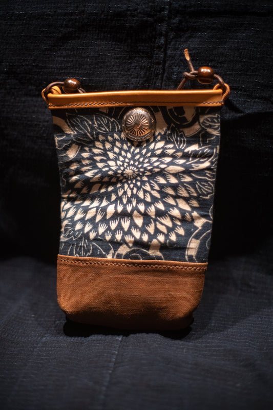 Katazome small tote bag with sliver botton