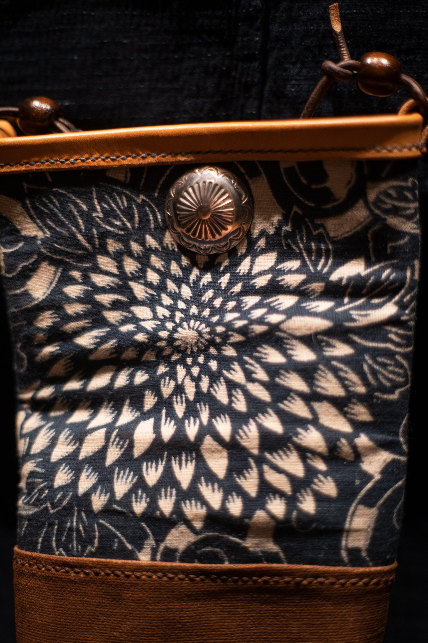 Katazome small tote bag with sliver botton