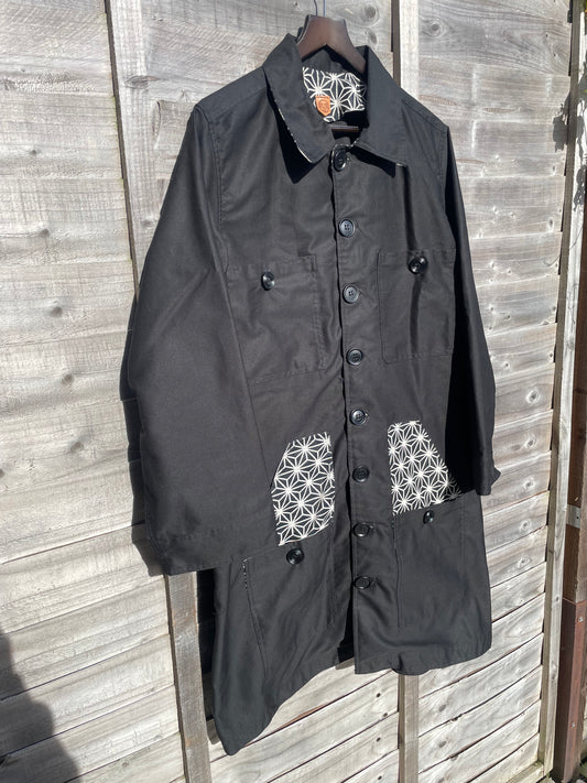 Uramasari Canvas Worker Long Coat -  Black Kikko Lining
