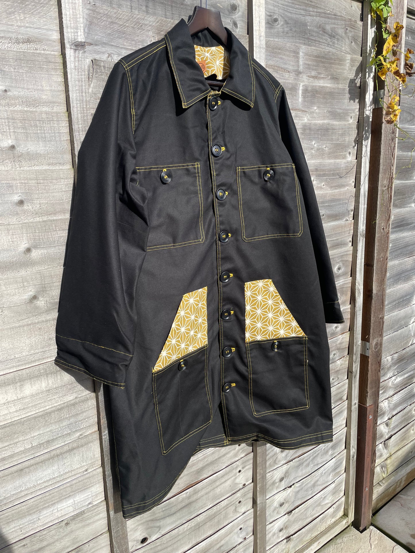 Uramasari Canvas Worker Long Coat -  Yellow Kikko Lining