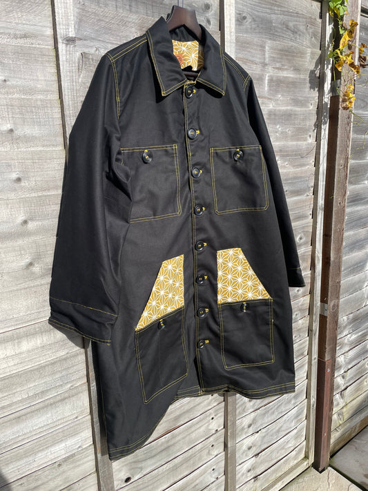 Uramasari Canvas Worker Long Coat -  Yellow Kikko Lining