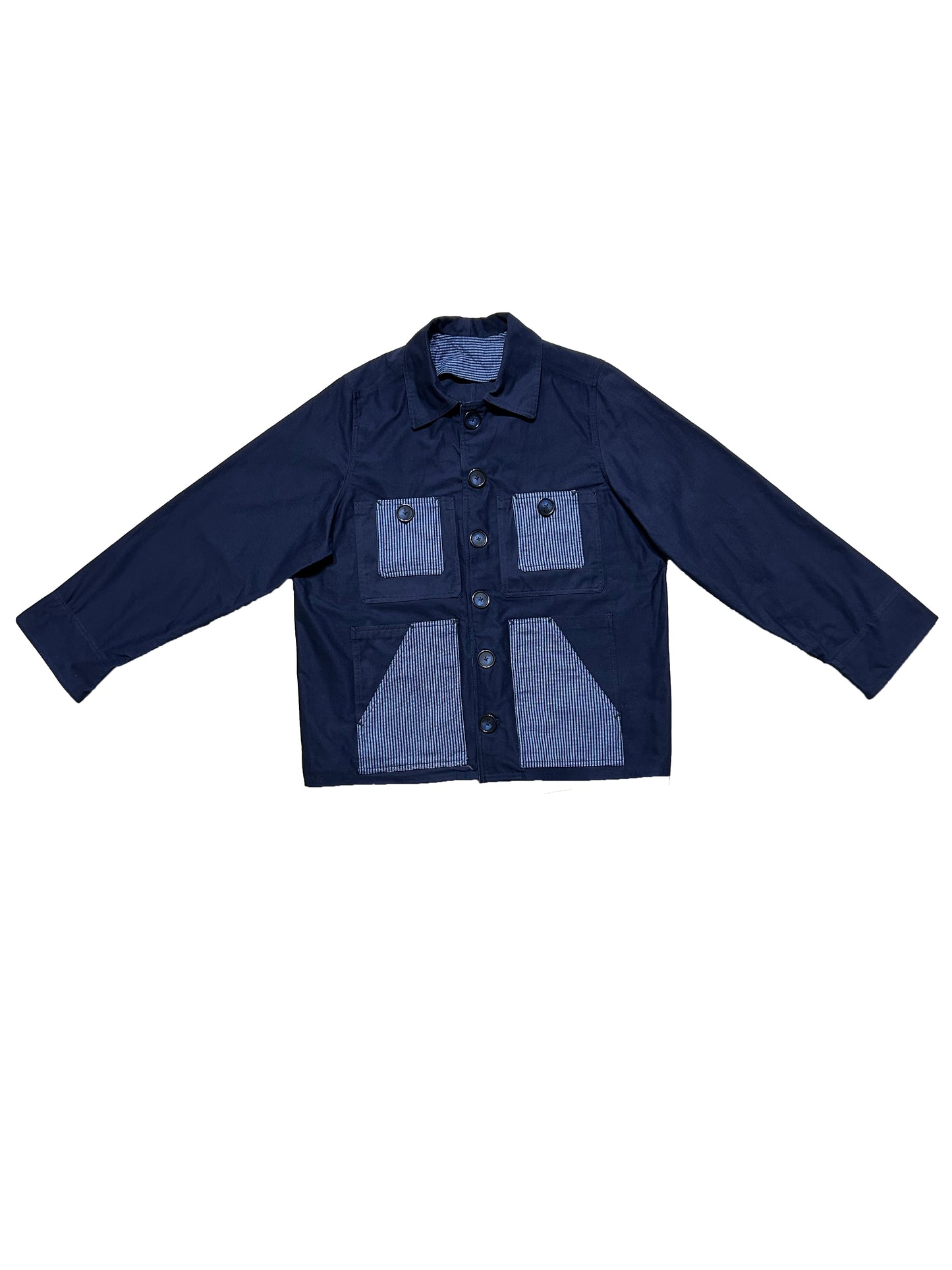 Uramasari Worker Jacket - EURO BLUE Twill Grid Yukata