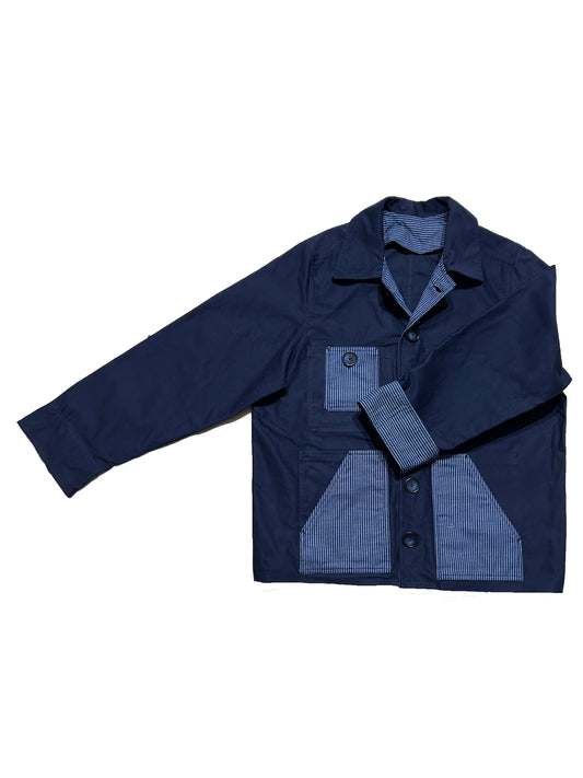 Uramasari Worker Jacket - EURO BLUE Twill Grid Yukata Kimono Lining