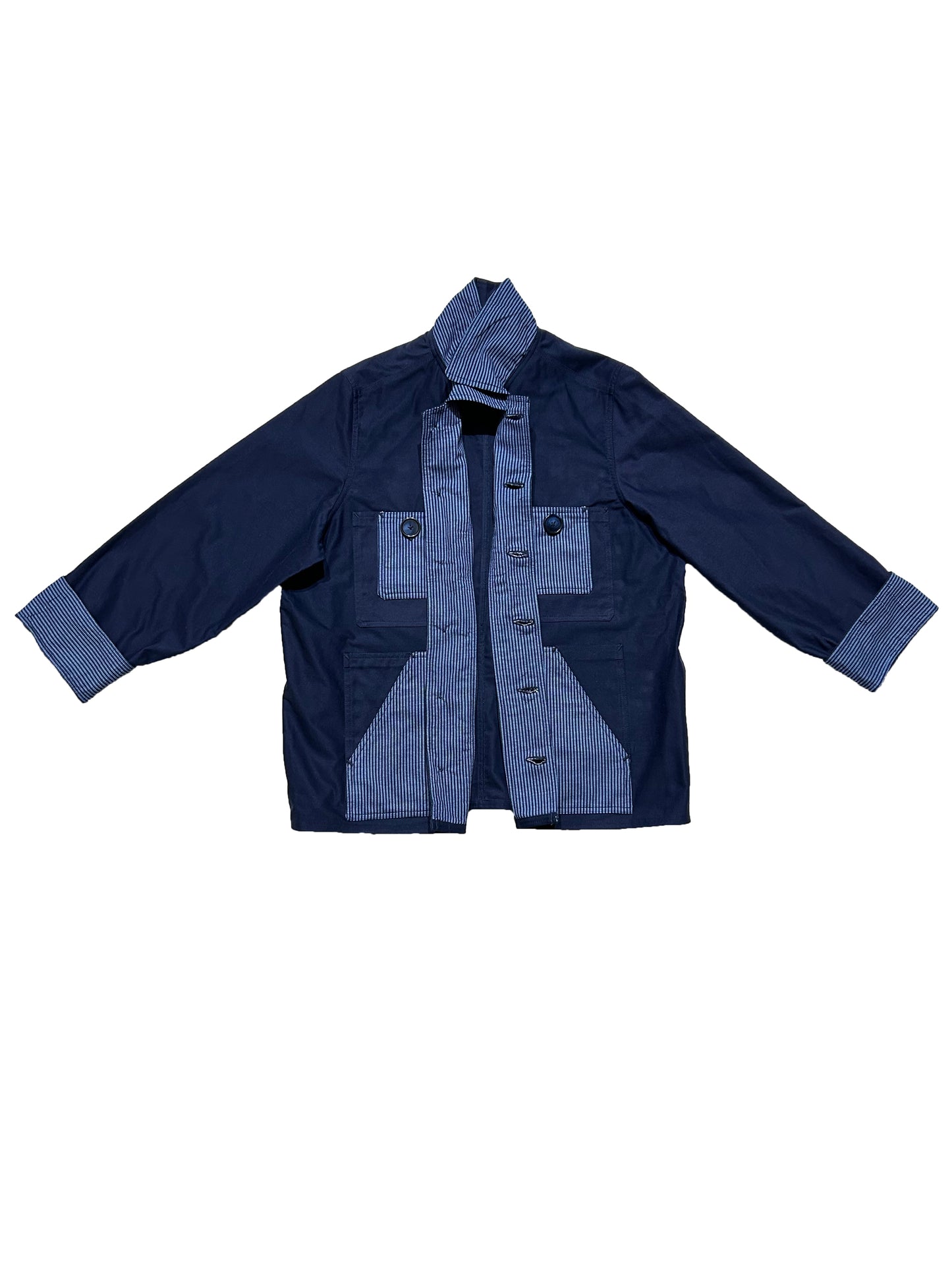Uramasari Worker Jacket - EURO BLUE Twill Grid Yukata