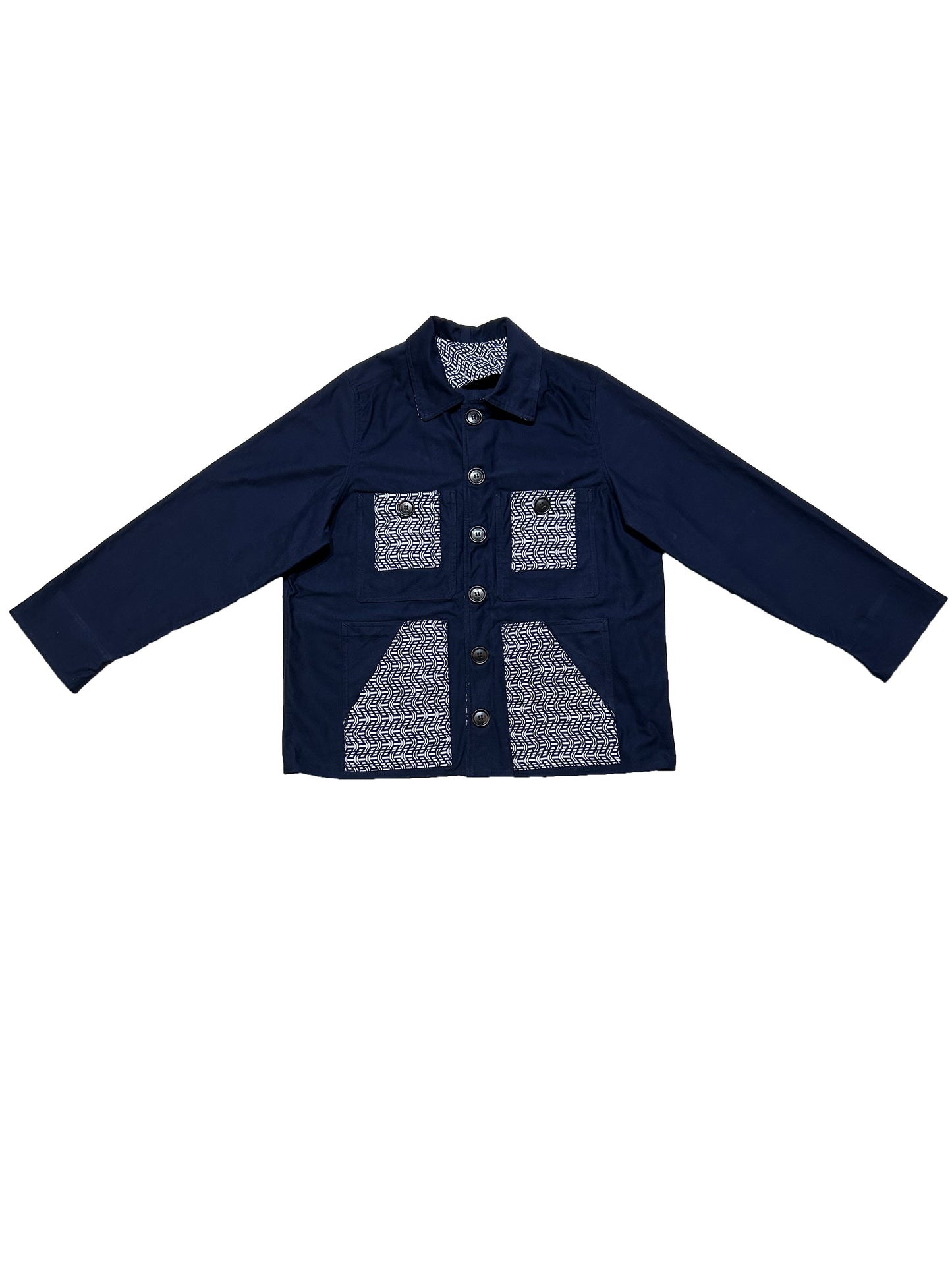 Uramasari Worker Jacket - EURO BLUE Twill Wave Yukata Kimono Lining