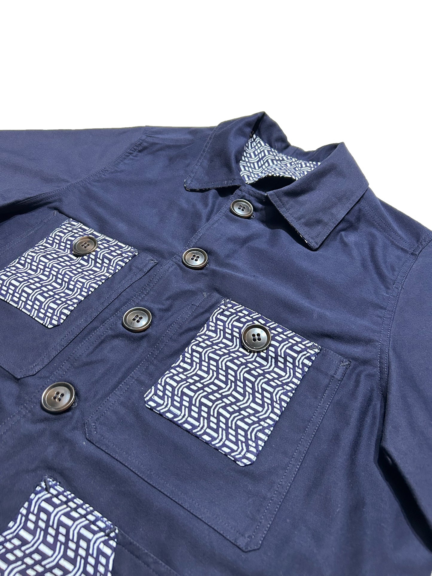 Uramasari Worker Jacket - EURO BLUE Twill Wave Yukata Kimono Lining