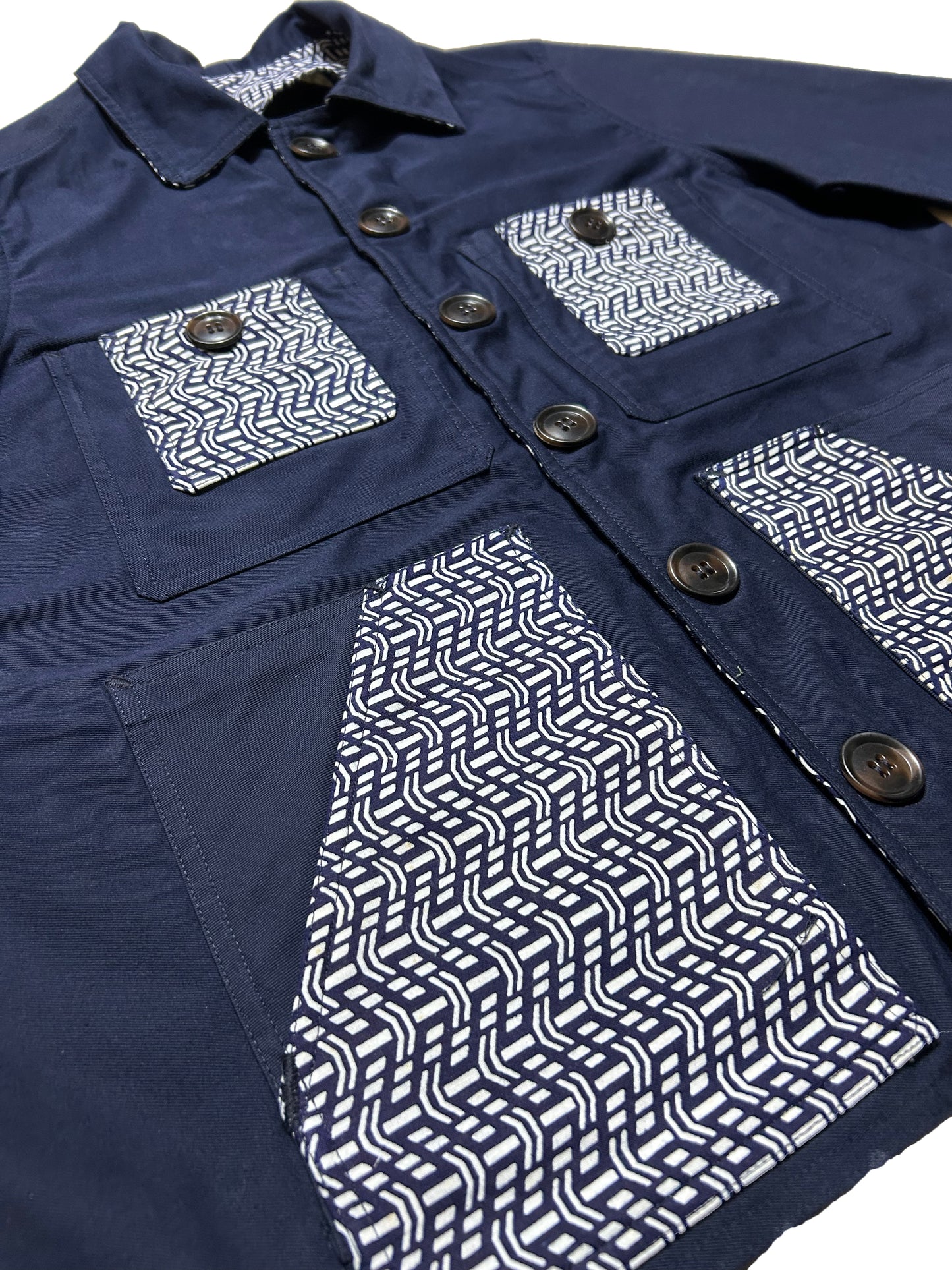 Uramasari Worker Jacket - EURO BLUE Twill Wave Yukata Kimono Lining