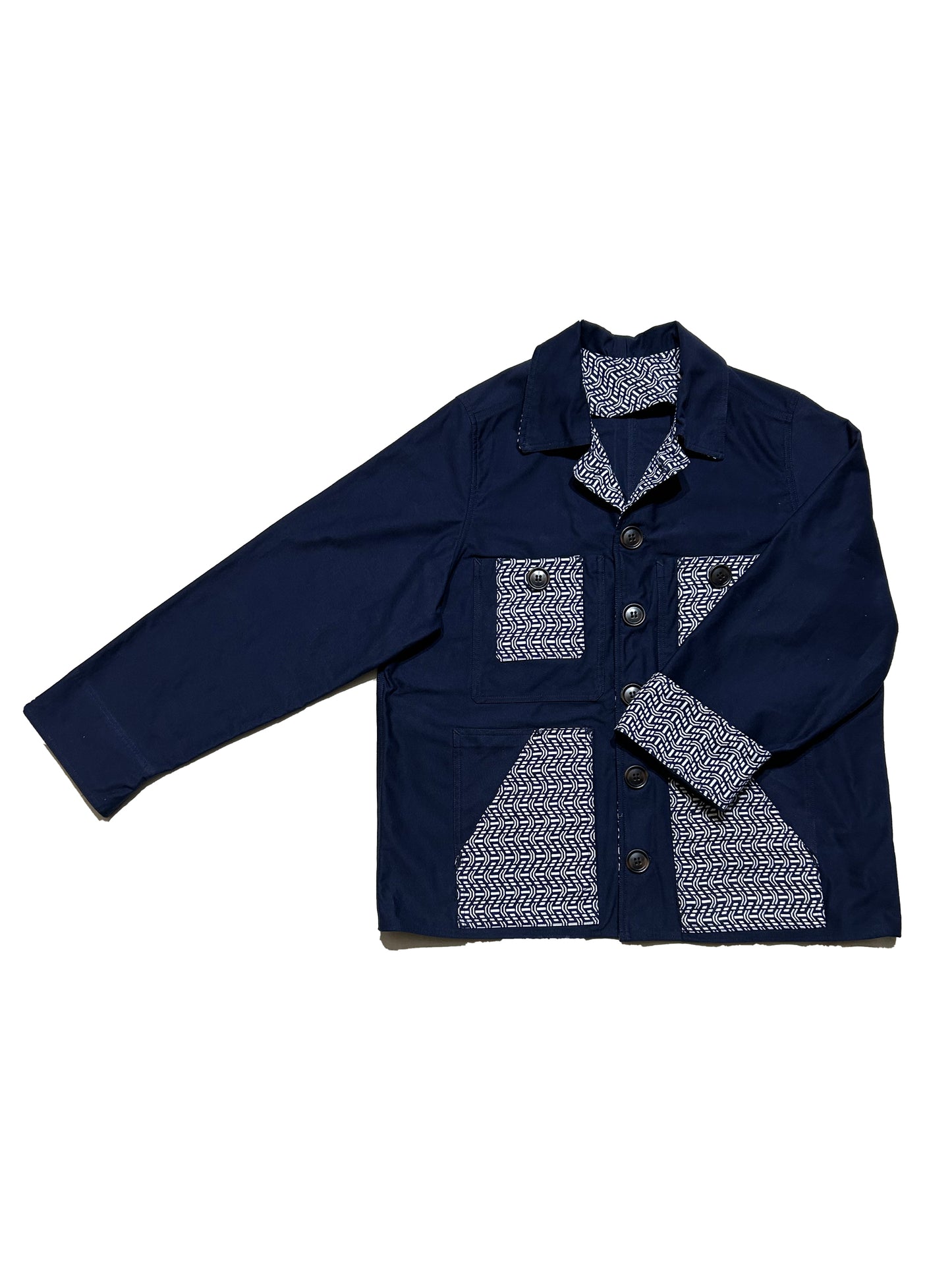Uramasari Worker Jacket - EURO BLUE Twill Wave Yukata Kimono Lining