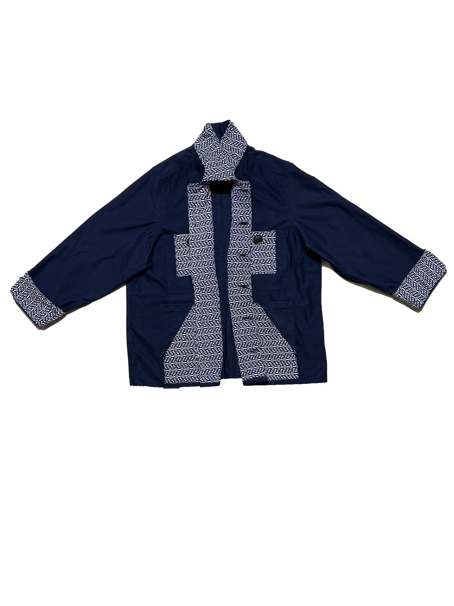 Uramasari Worker Jacket - EURO BLUE Twill Wave Yukata Kimono Lining