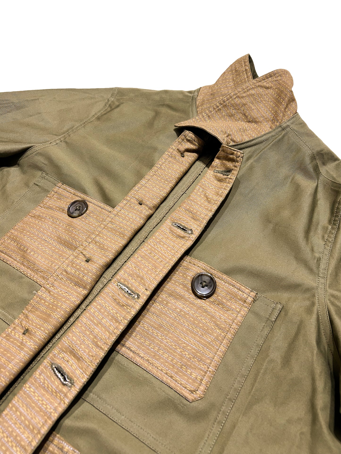 Uramasari Worker Jacket - Olive green Twill Seiran weave lining
