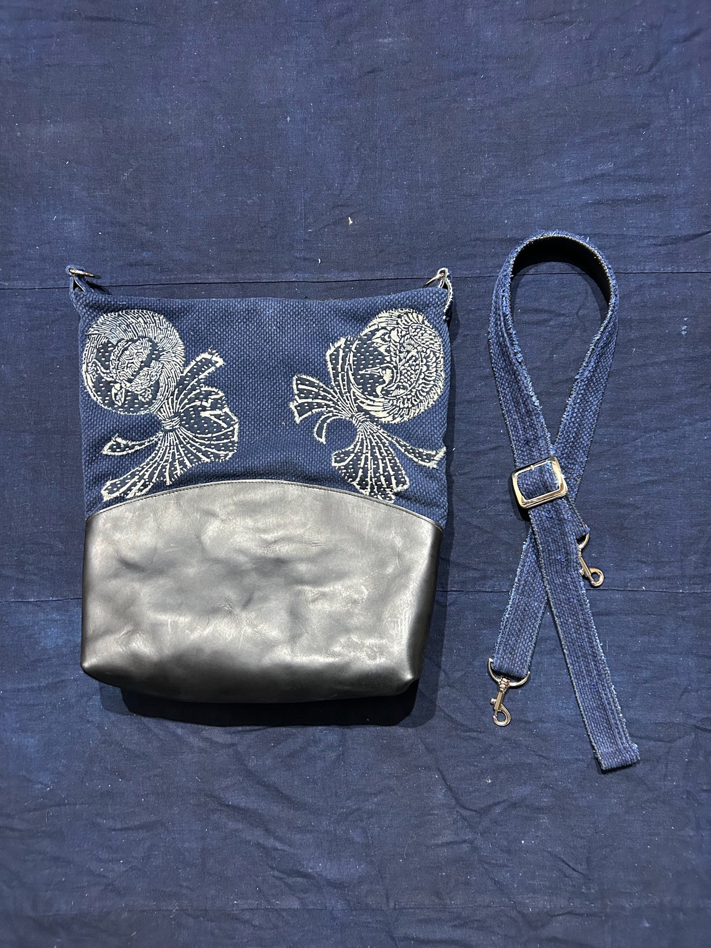 Dark Blue Indigo Kendo Kofu Sashiko Bag