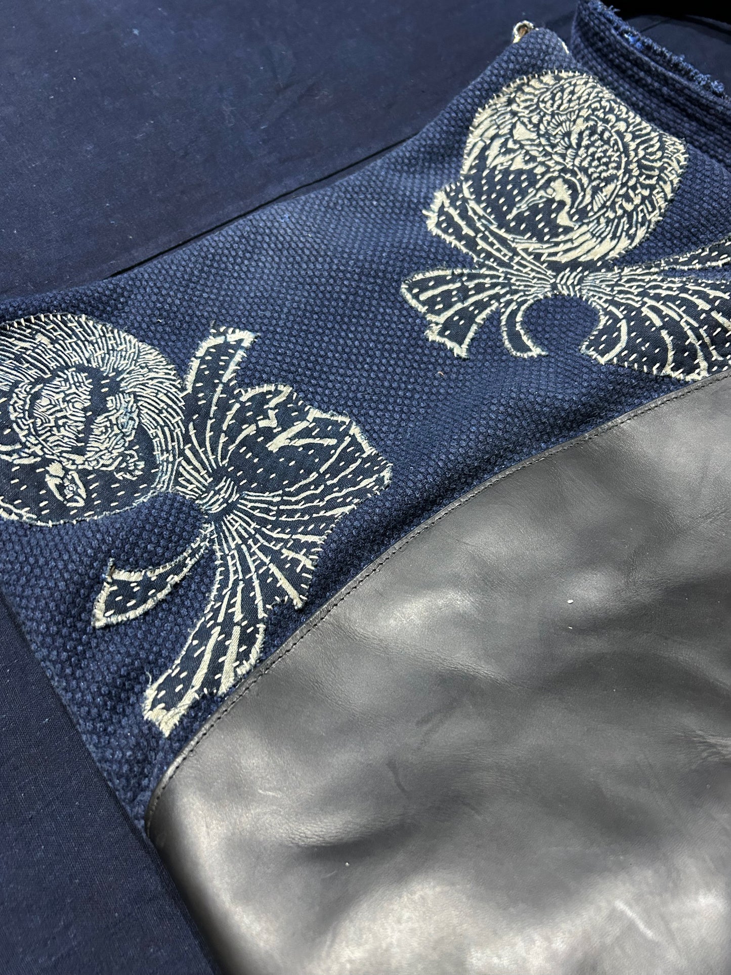 Dark Blue Indigo Kendo Kofu Sashiko Bag