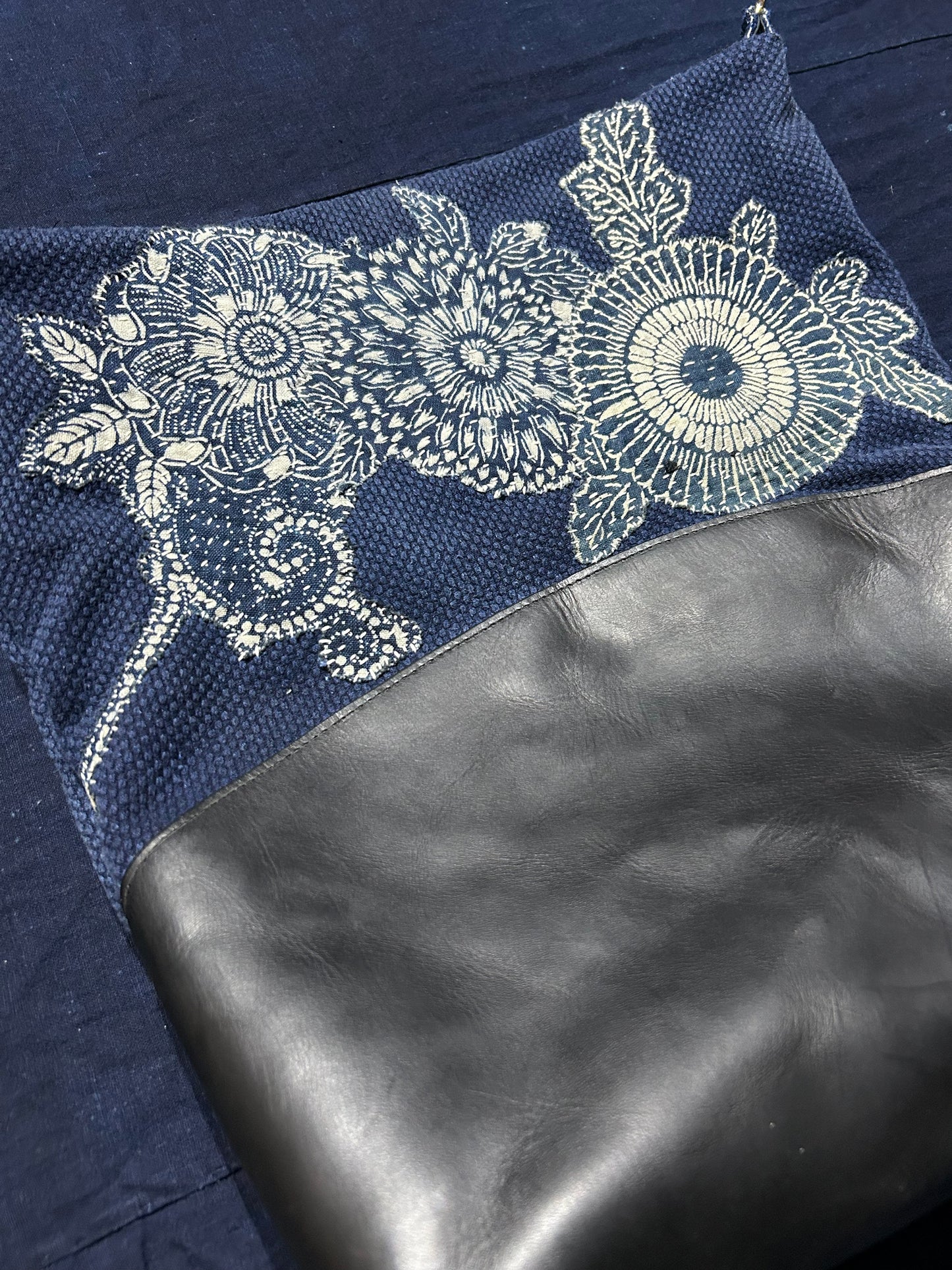 Dark Blue Indigo Kendo Kofu Sashiko Bag