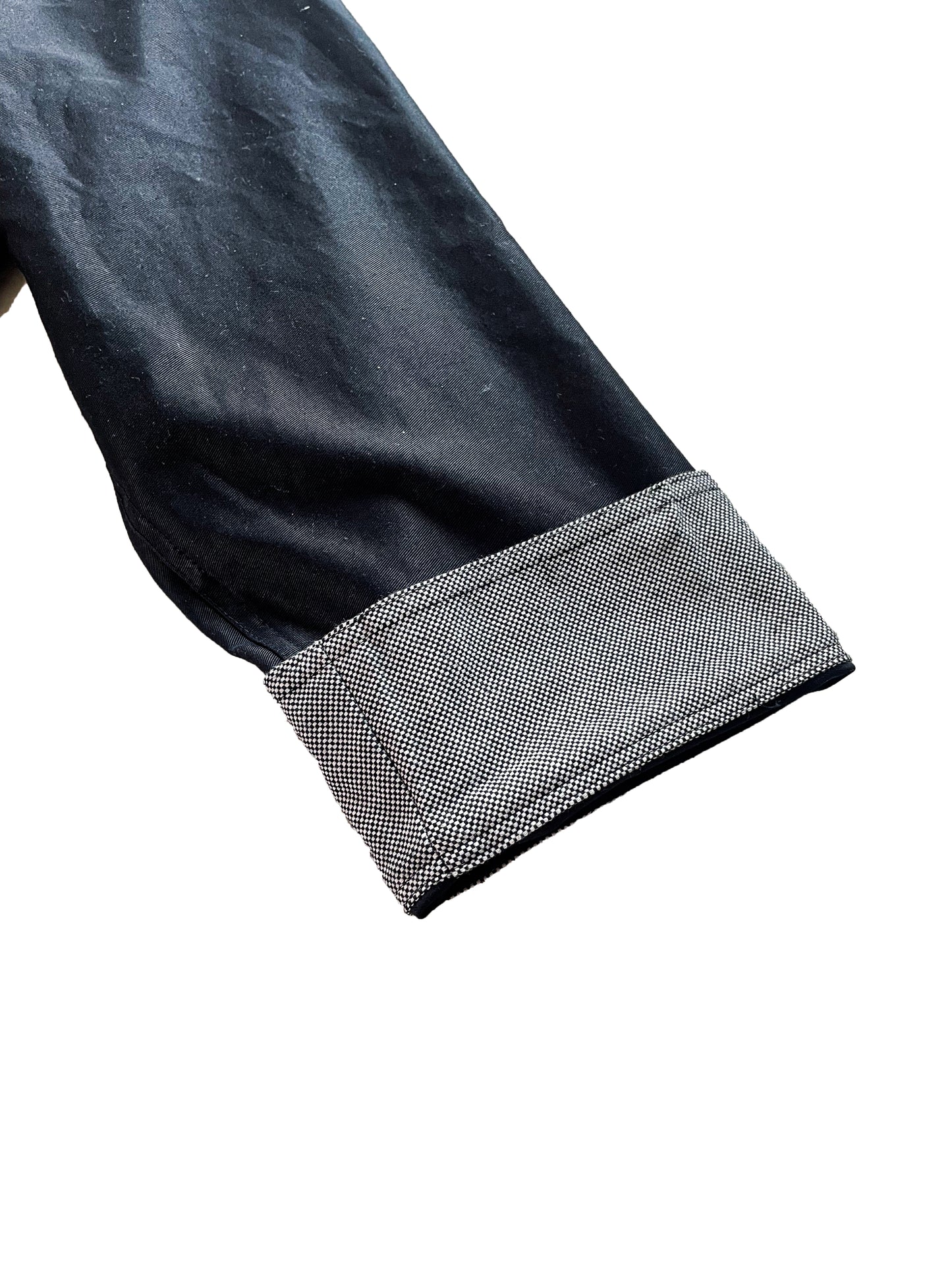 Uramasari Worker Long Coat – BLACK Twill / Monochrome Grid Accent