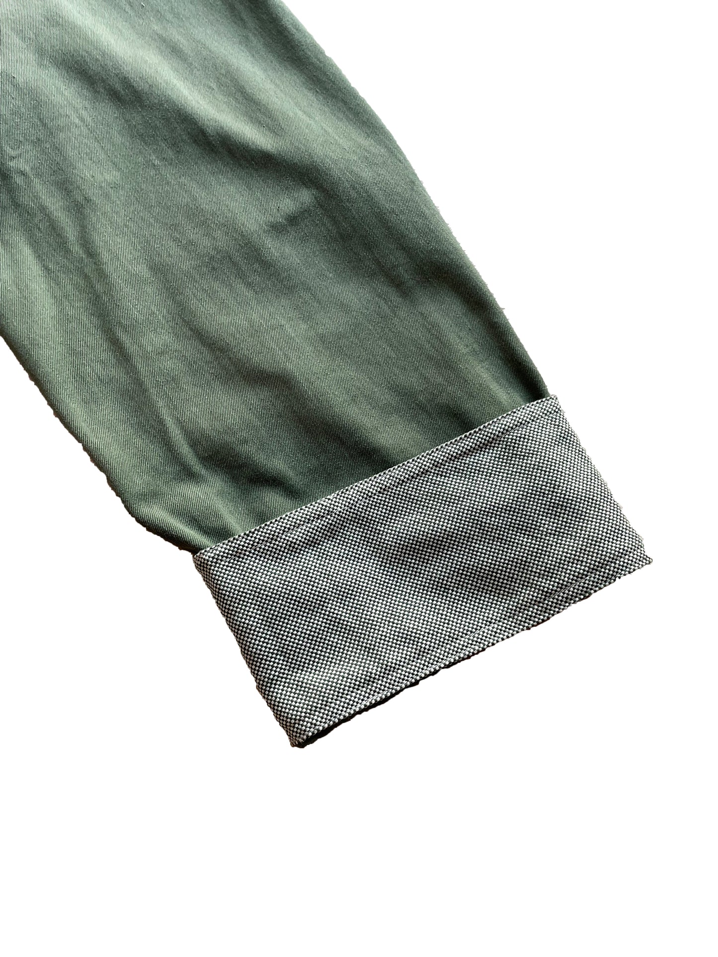 Uramasari Worker Long Coat – GREEN Twill / Monochrome Grid Accent