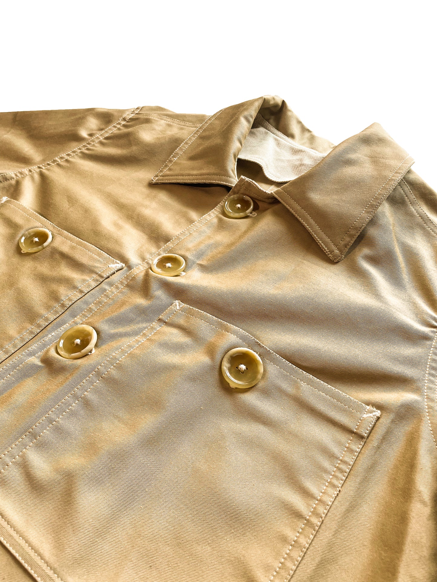 Uramasari Worker Long Coat – CHINO BEIGE Twill / Monochrome Grid Accent