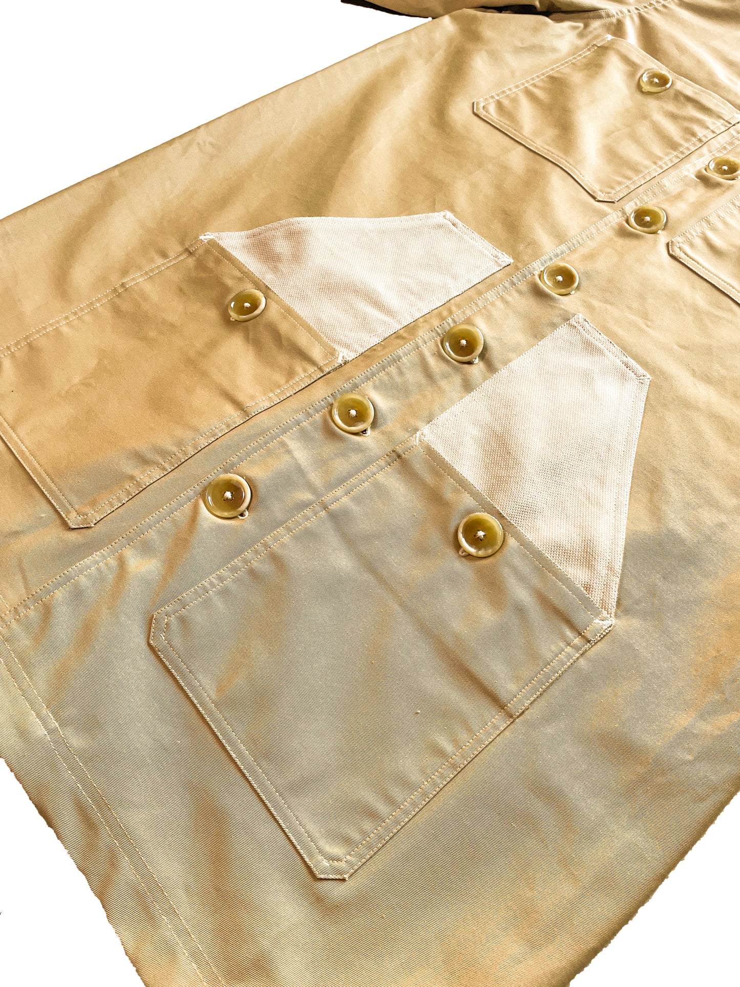 Uramasari Worker Long Coat – CHINO BEIGE Twill / Monochrome Grid Accent