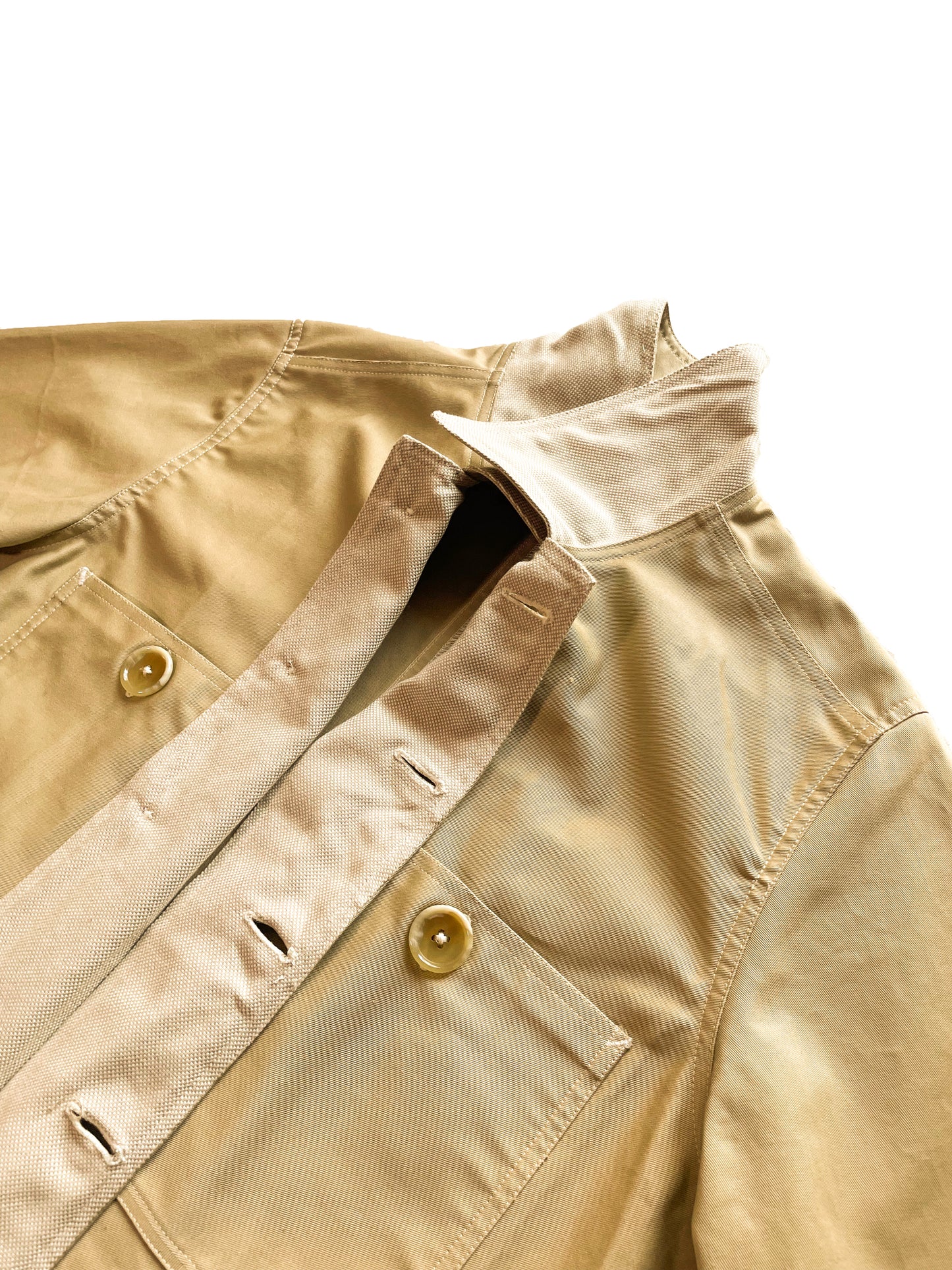 Uramasari Worker Long Coat – CHINO BEIGE Twill / Monochrome Grid Accent