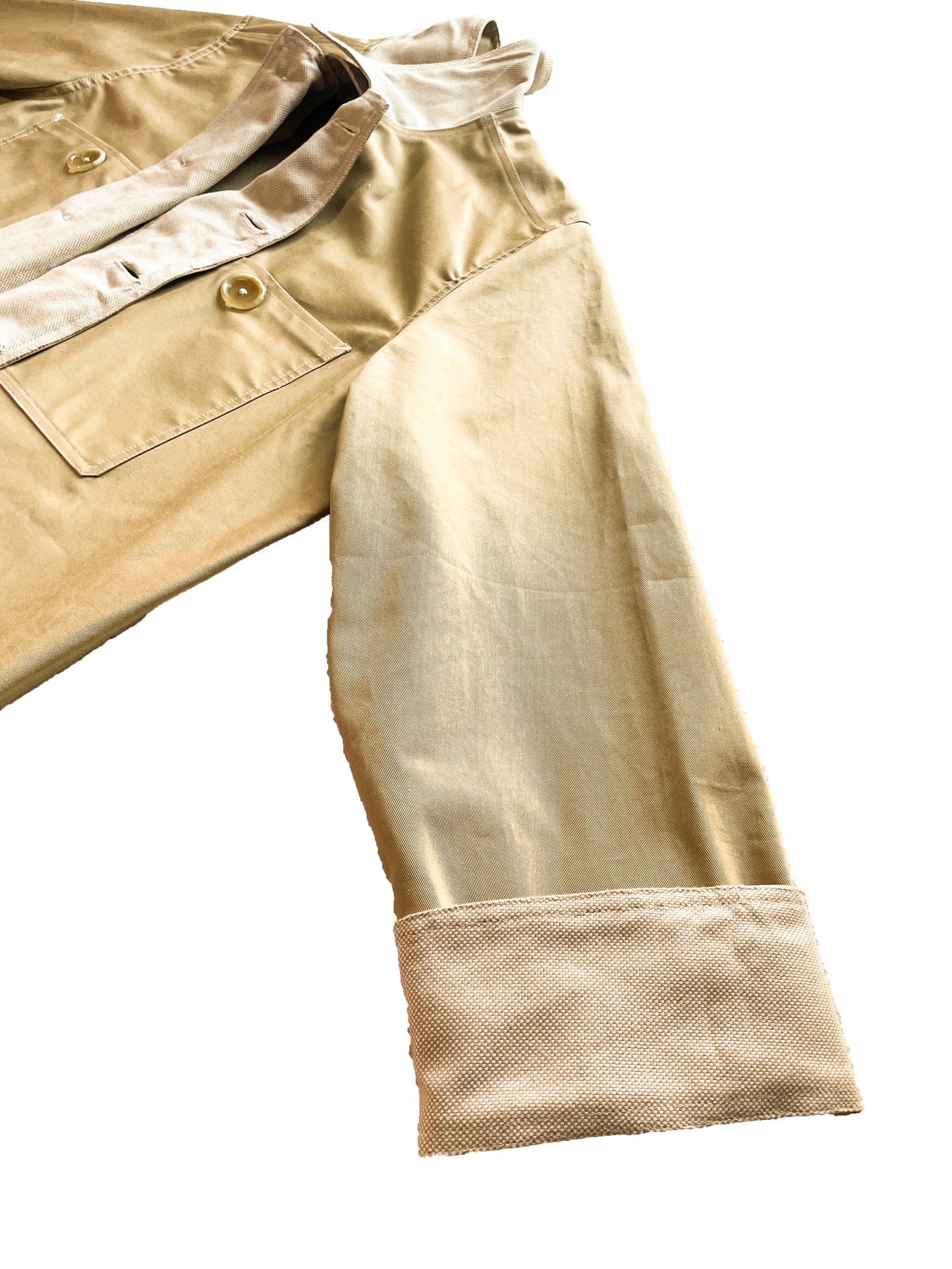 Uramasari Worker Long Coat – CHINO BEIGE Twill / Monochrome Grid Accent