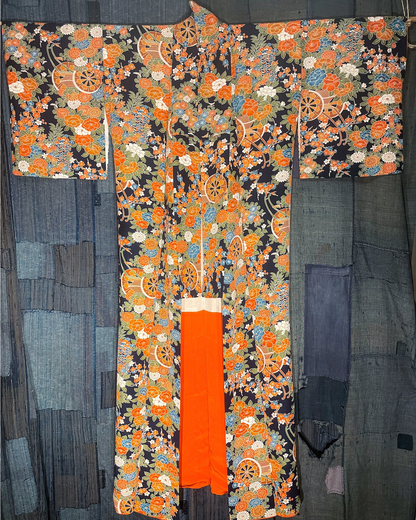 KOMON Kimono - Midnight Floral & Heian Cart Motif