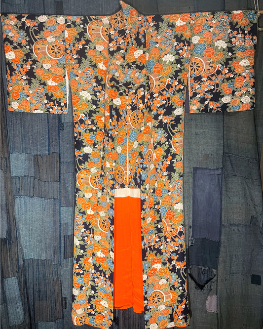 KOMON Kimono - Midnight Floral & Heian Cart Motif