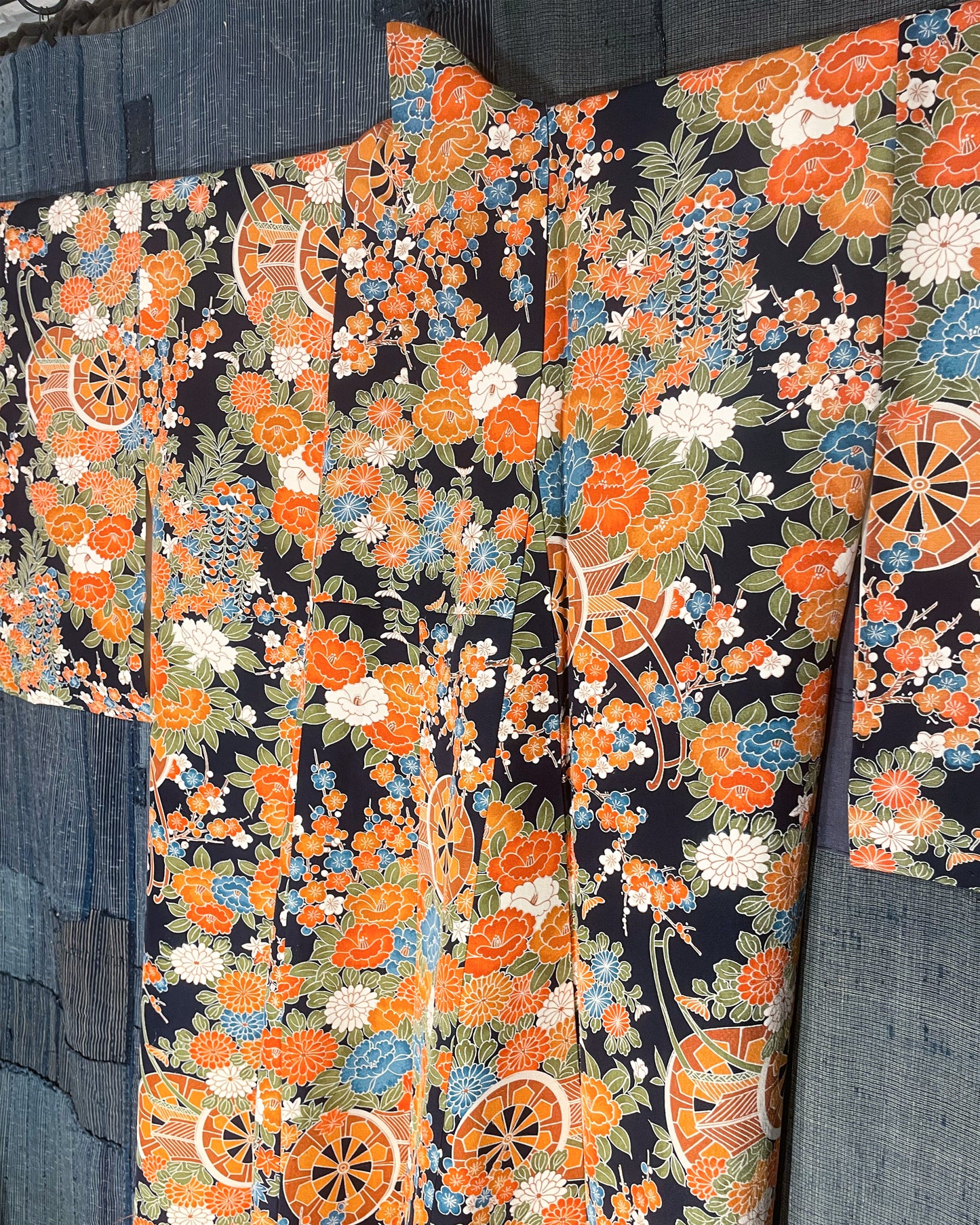 KOMON Kimono - Midnight Floral & Heian Cart Motif
