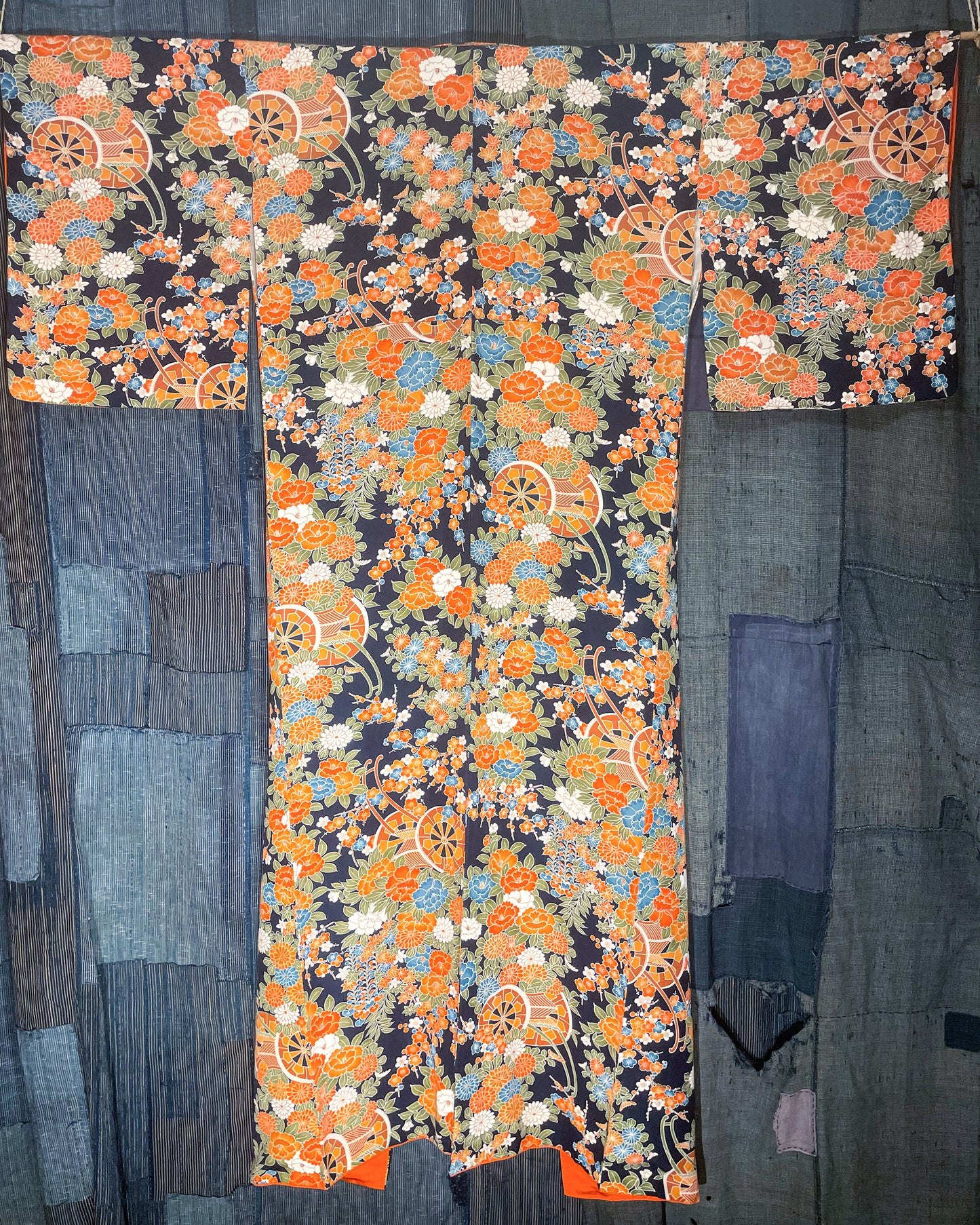 KOMON Kimono - Midnight Floral & Heian Cart Motif